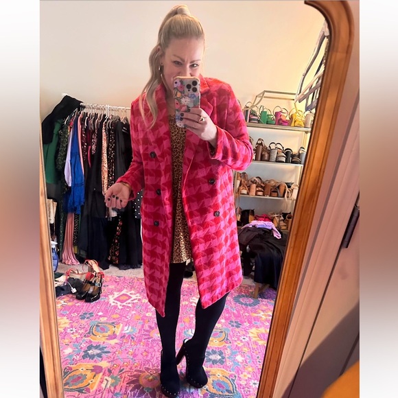 Pink & Red Plaid Winter Pea Coat - Picture 11 of 11